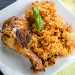 Jollof Rice with Fish, Chicken, Goat Meat, or Lamb